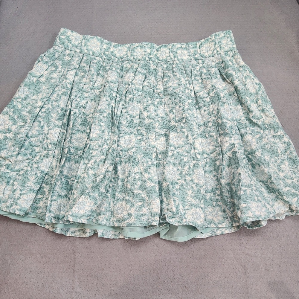 American Eagle Floral Pleated‎ Mini Skirt Sage Green Cotton Linen Womens XL